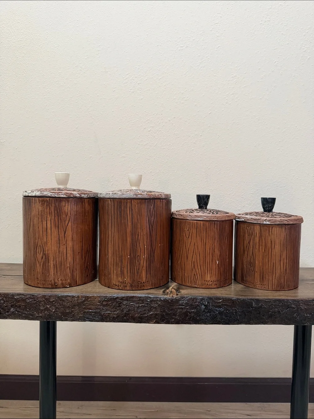 Vintage Treasure Craft USA 4-Piece Canister Set Handmade Boho Farmhouse